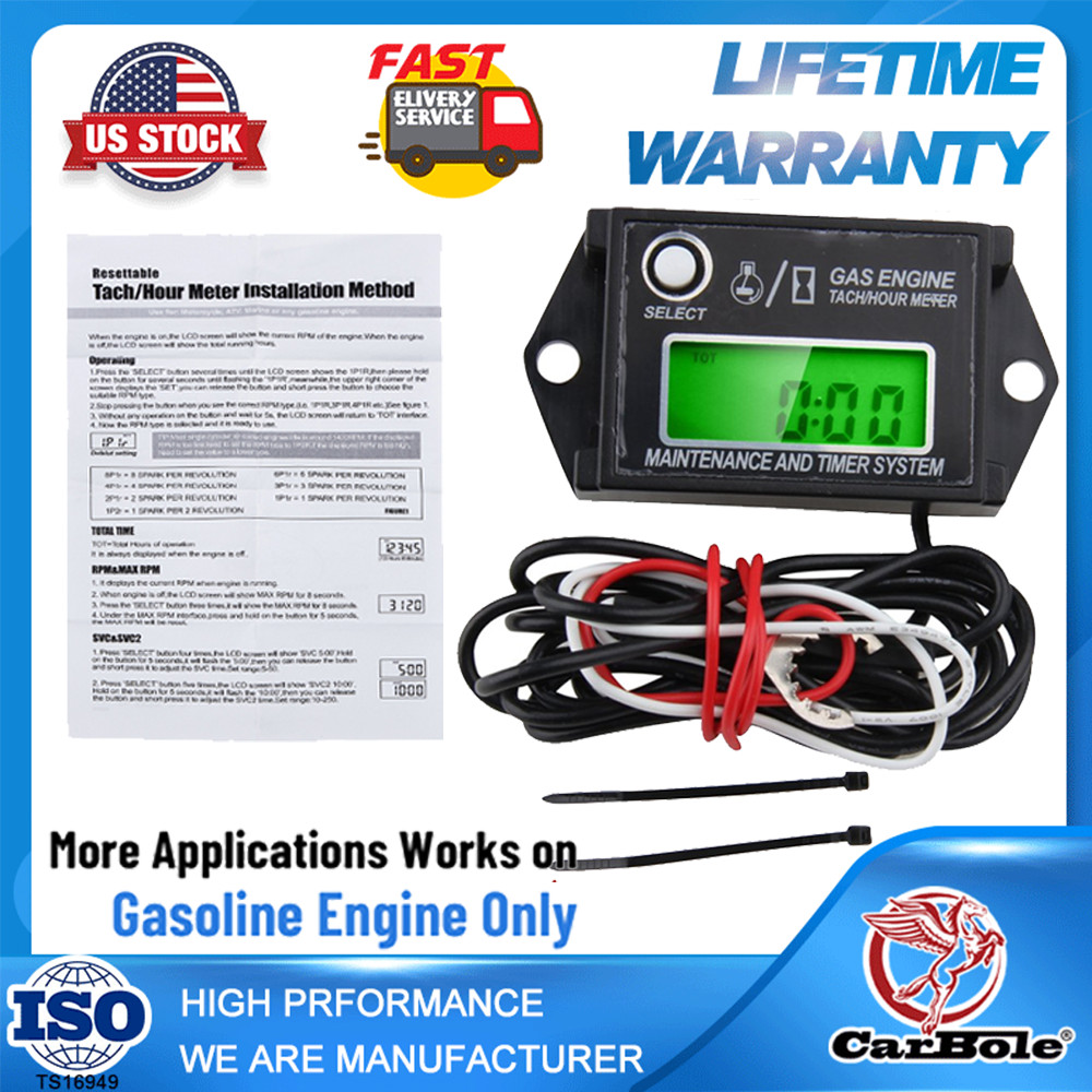 Waterproof IP68 Digital Tiny Tachometer Hour Meter Resettable Job Timer+Battery