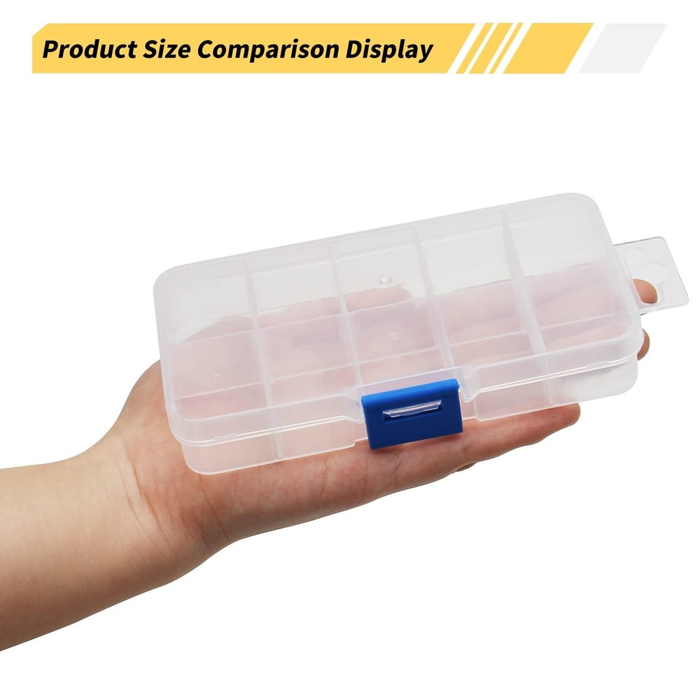 2Pcs Small 10 Grids Clear Plastic Organizer Craft Storage with Adjustable Div...