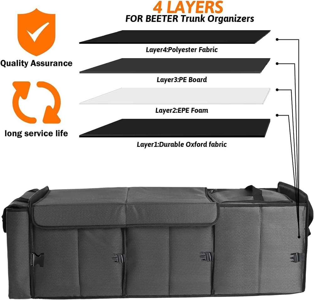 Collapsible Trunk Organizer with Adjustable Compartments & Waterproof Cooler Bag