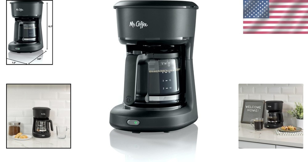 Classic Black 5-Cup Coffee Maker with Easy Water Window & Reusable Filter