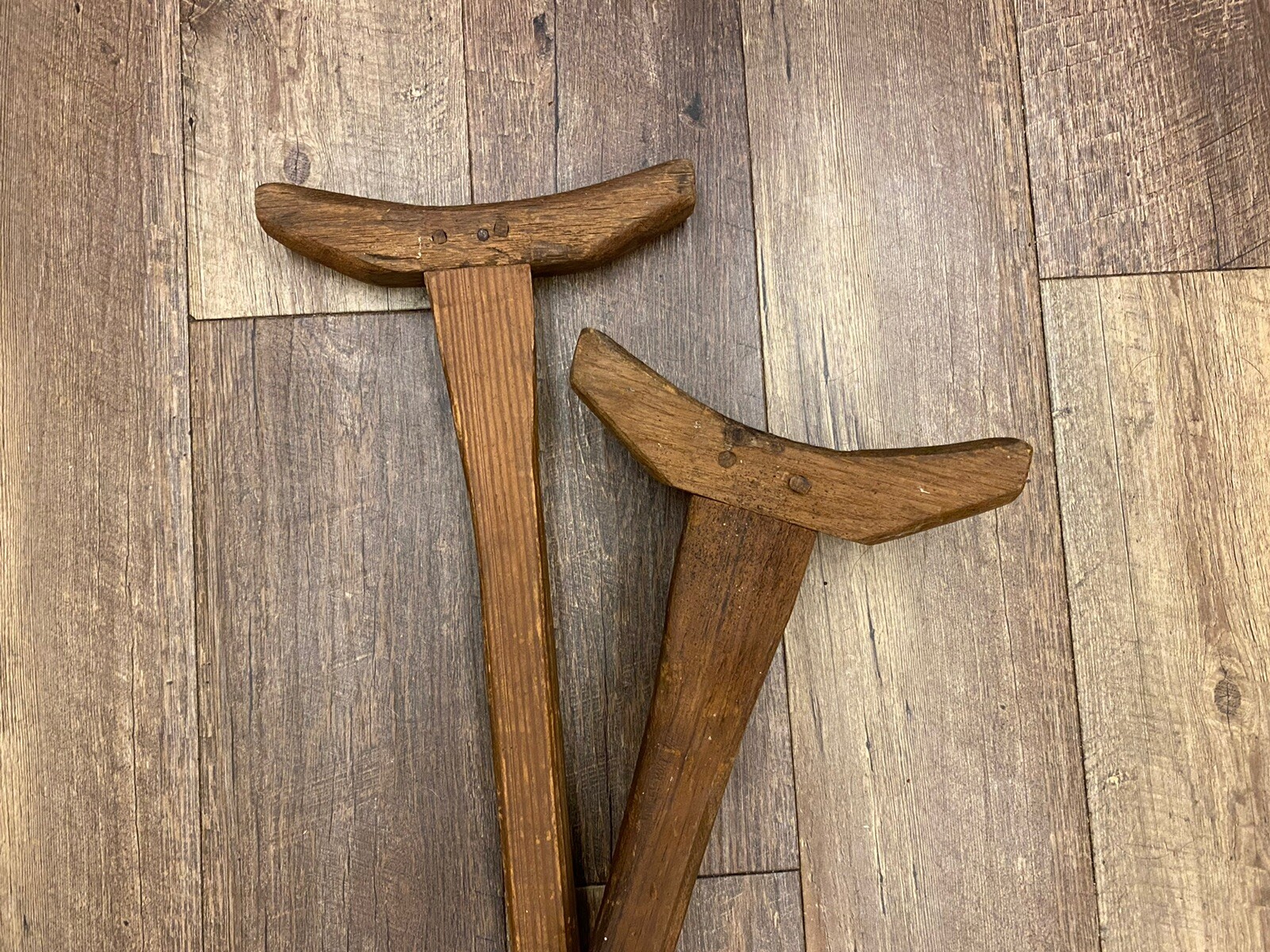 2Pair Antique 1800’s Wooden Handcrafted Medical Crutches Civil War Era Tiny Tim