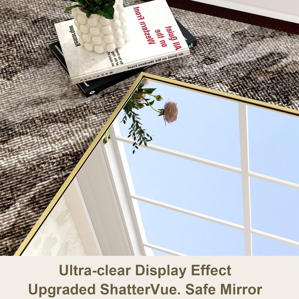 Gold Rectangular Bathroom Mirror 48"x30" Wall-Mounted Vanity Mirror