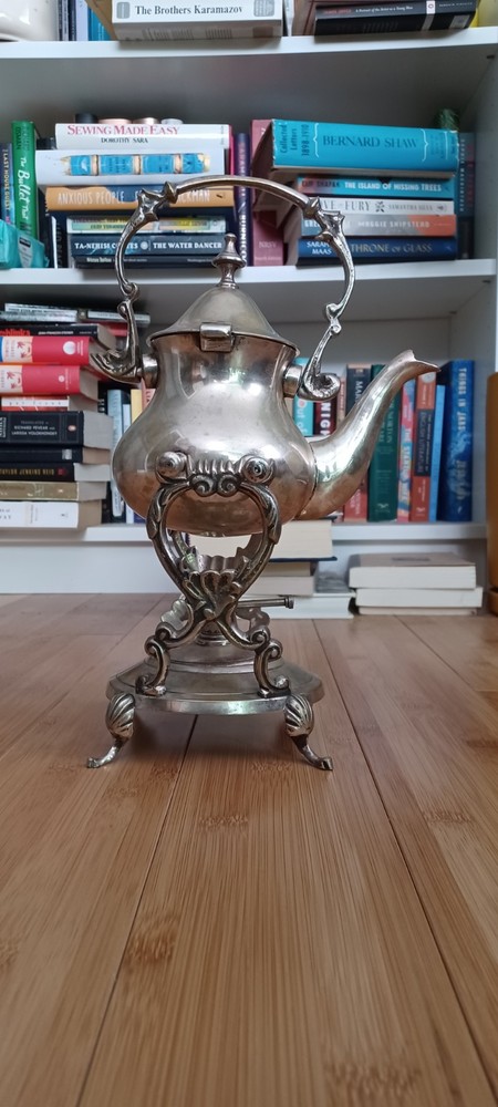 Vintage Silver Plate Teapot on Tilting Stand with Burner