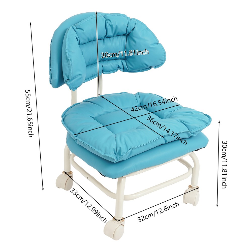 Minimalist Style Rolling Stool W/ Back Rest Sponge Heavy Duty Rolling Stool