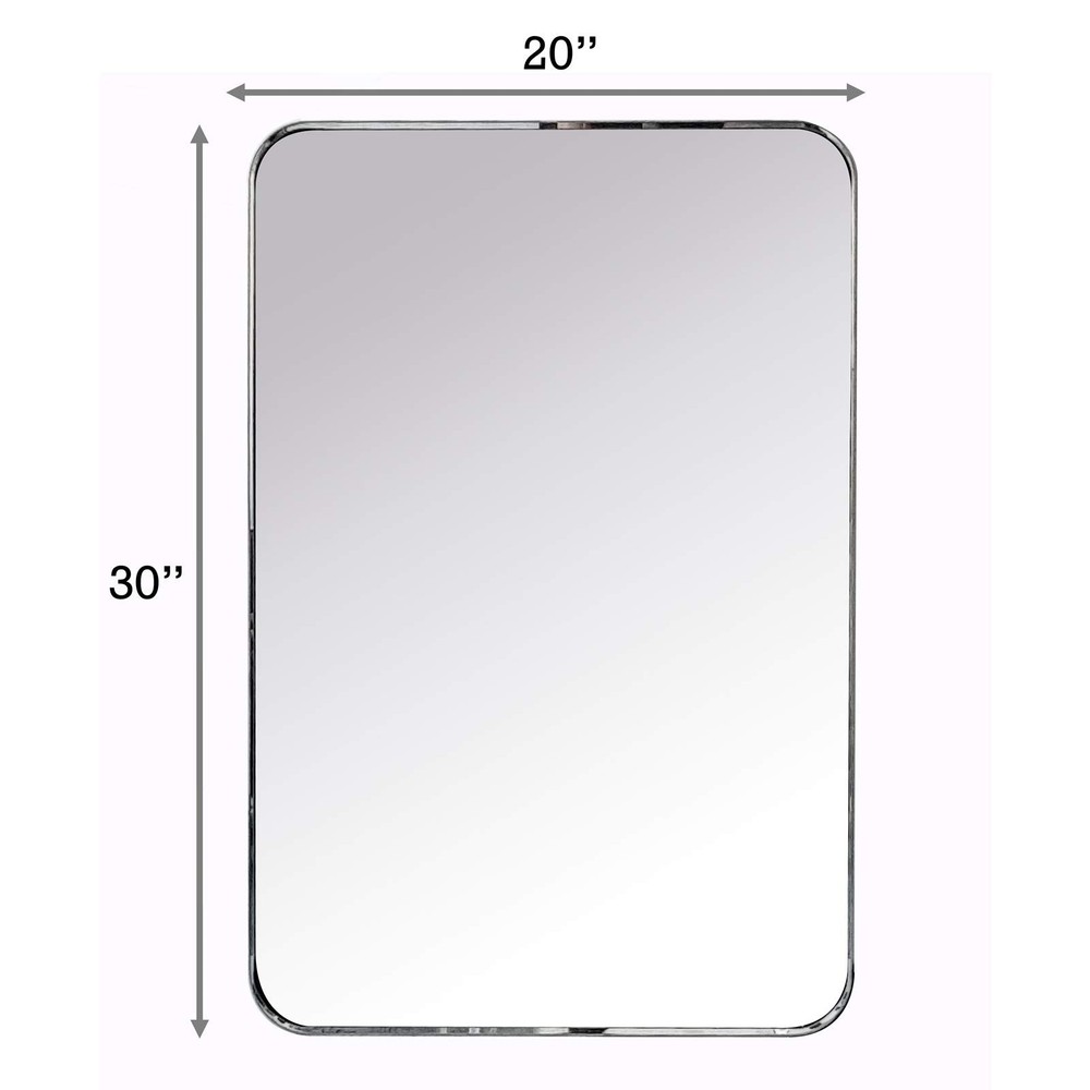 20x30 Brushed Nickel Bathroom Mirror Rounded Rectangle Brushed Silver Vanity ...