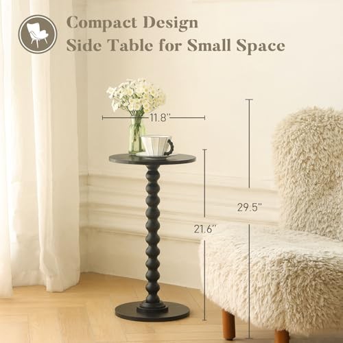 Round Side Table, Small Drink Table for Small Spaces, Modern Accent End Black
