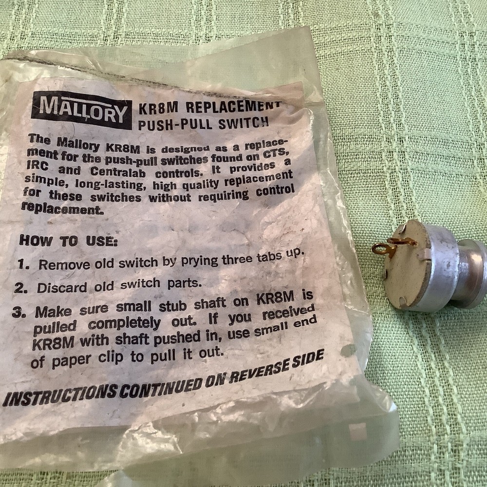 Mallory KR8M Replacement Push Pull Switch For CTS IRC or Centralab Controls