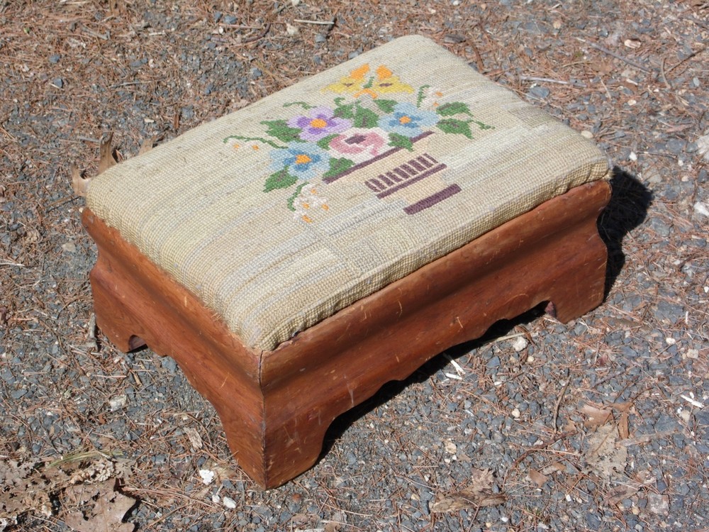 Antique Empire Style Needlepoint Footstool