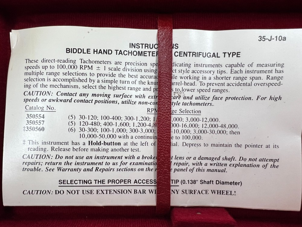👀 NEW BIDDLE INSTRUMENTS CENTRIFUGAL TYPE HAND TACHOMETER 350554