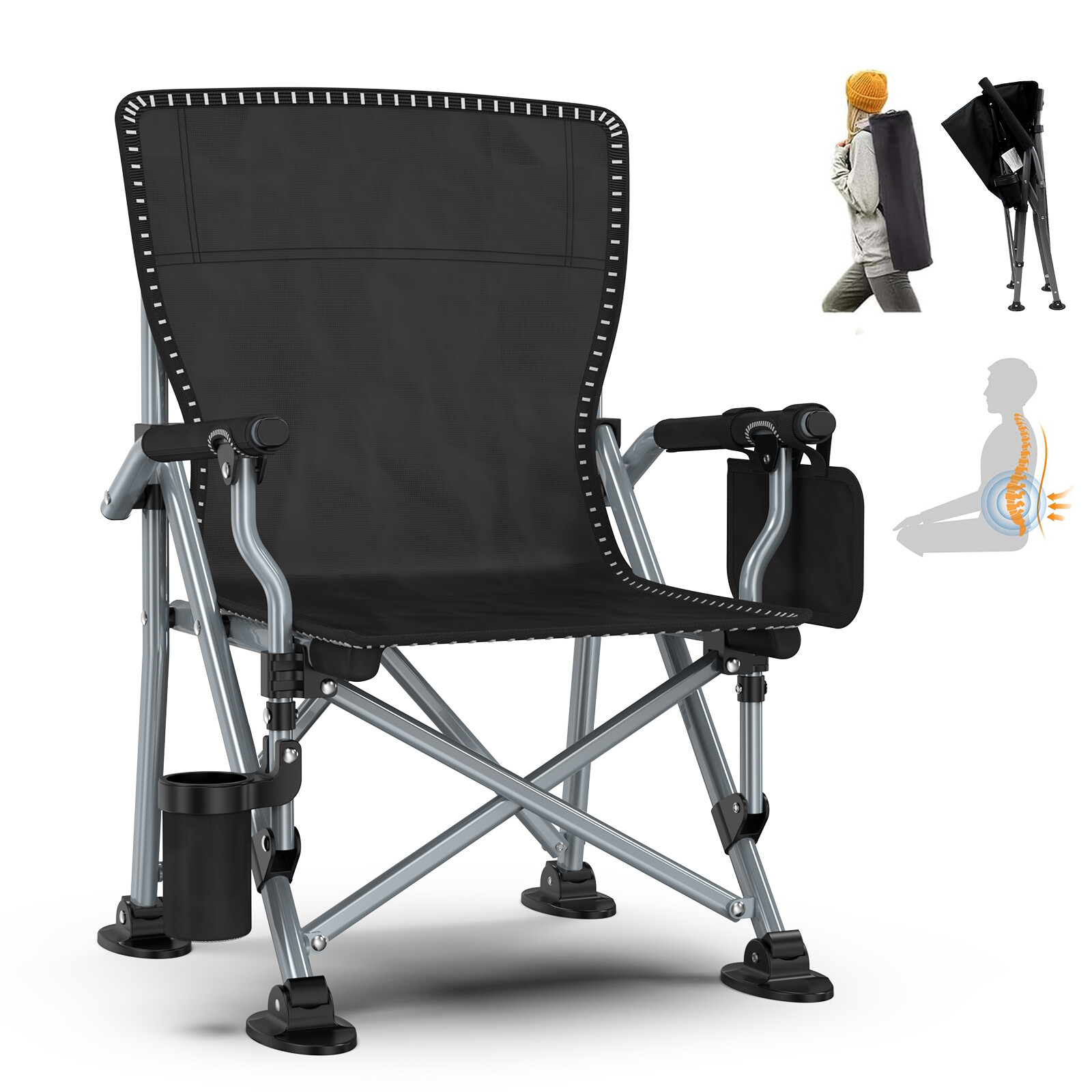 2 Pack Portable Camping Chair Heavy Duty Folding Chair w/ Cup Holder Oversized