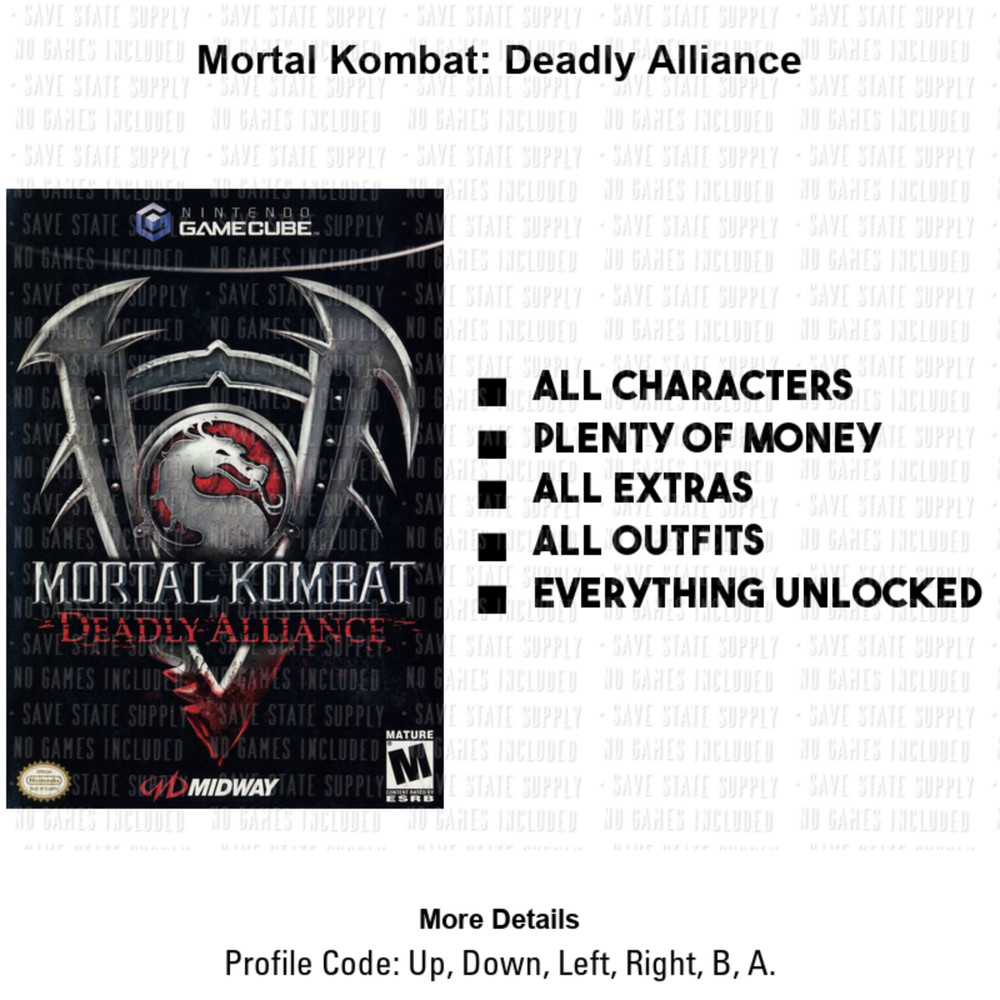 Mortal Kombat Deadly Alliance Deception Gamecube Memory Card