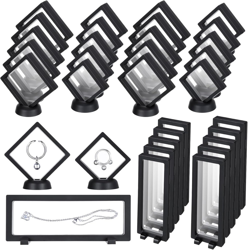 30 Pack 3D Floating Display Stand Frame Case Coin Black