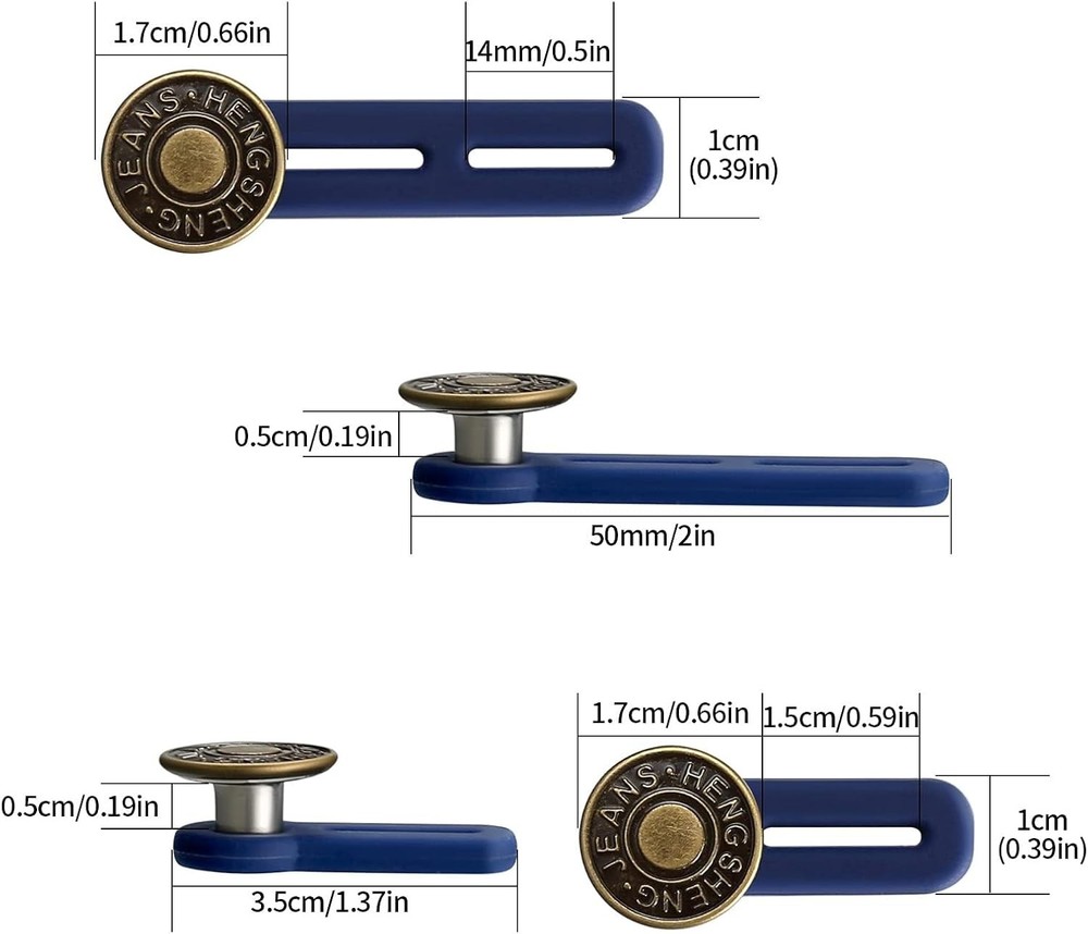 6 Pcs Jean Button Extender, Pants Extender for Moderate, dark blue