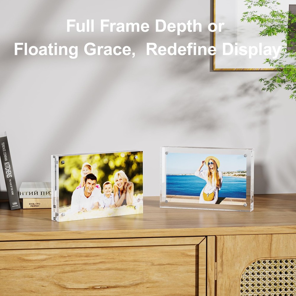 5 Pack 5x7 Acrylic Picture Frames - 20% Thicker Double Sided Magnetic Frame w...