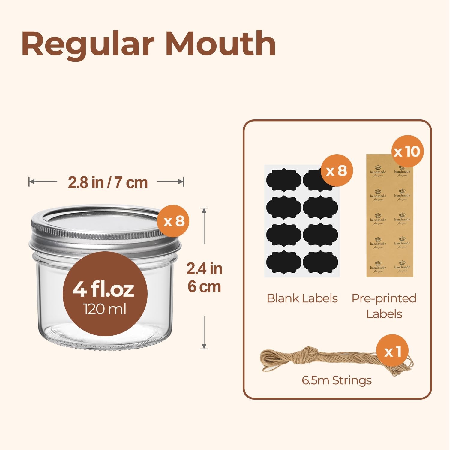 4oz Mini Mason Jars 8-Pack w/Airtight Lids - Small Glass Canning Jars for Crafts