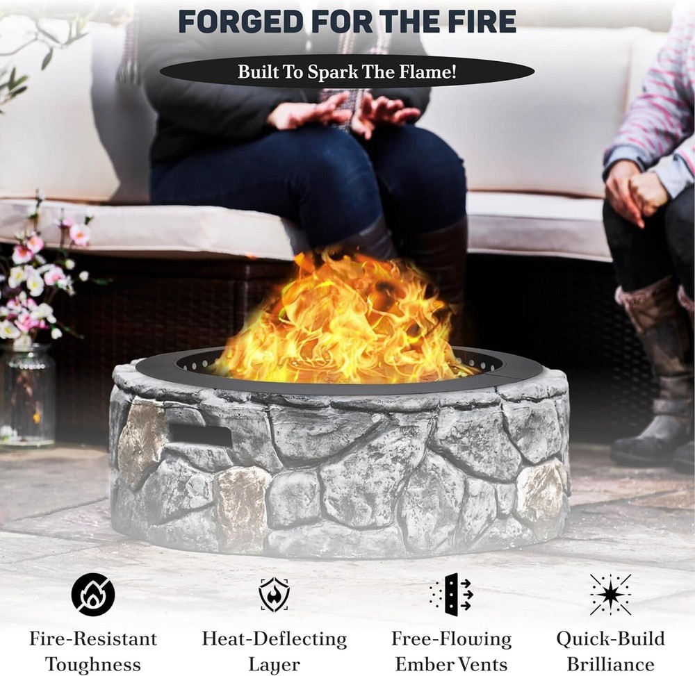 FEBTECH 42” Smokeless Fire Pit Insert with Heat Resistant Coating