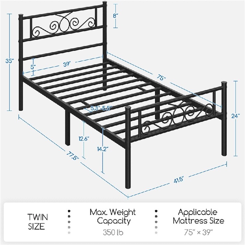 Modern Metal Platform Bed Frame Twin Size W/ Under Bed Storage & Sturdy Support