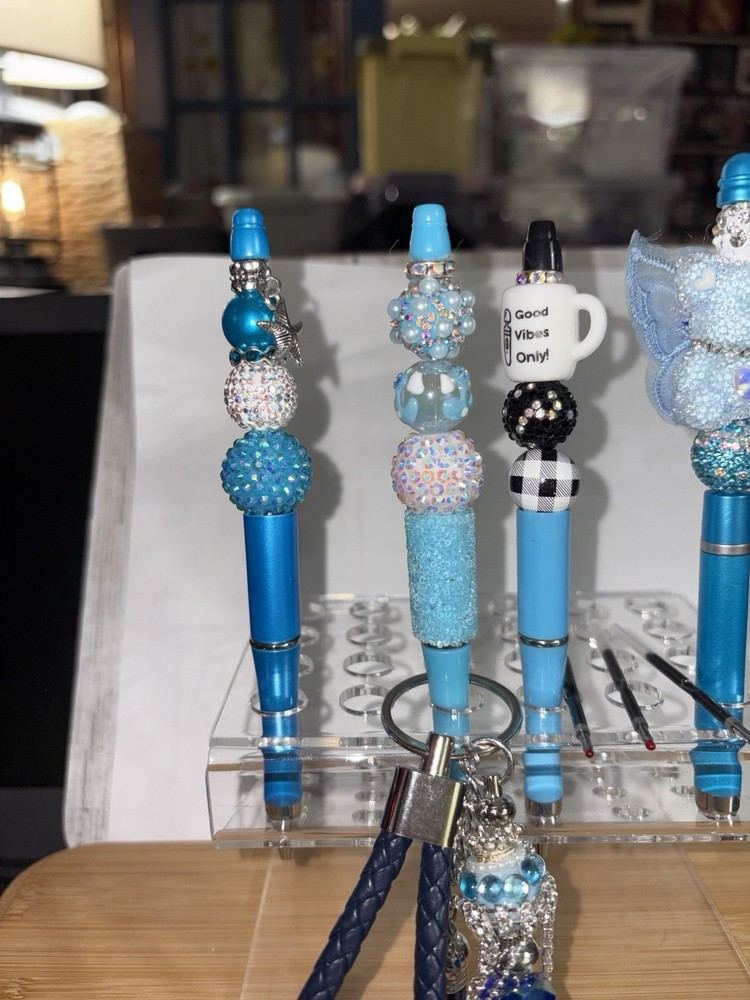 5 Handcrafted FANCY Beaded Pens & 1 Key Chain