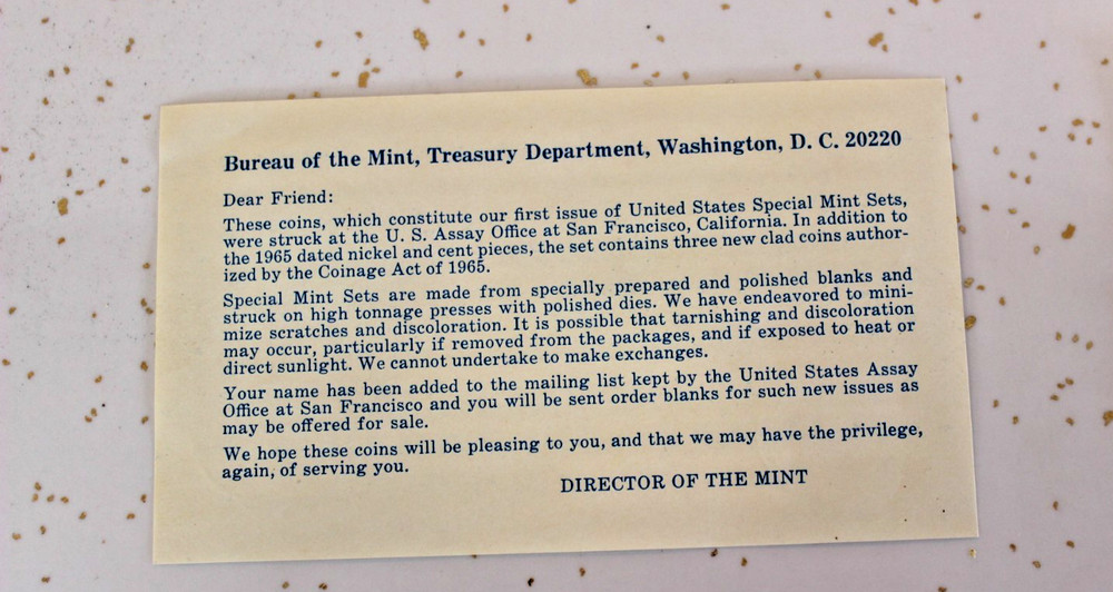 1965 U.S. Special Mint Coin Set in original envelope including paperwork.