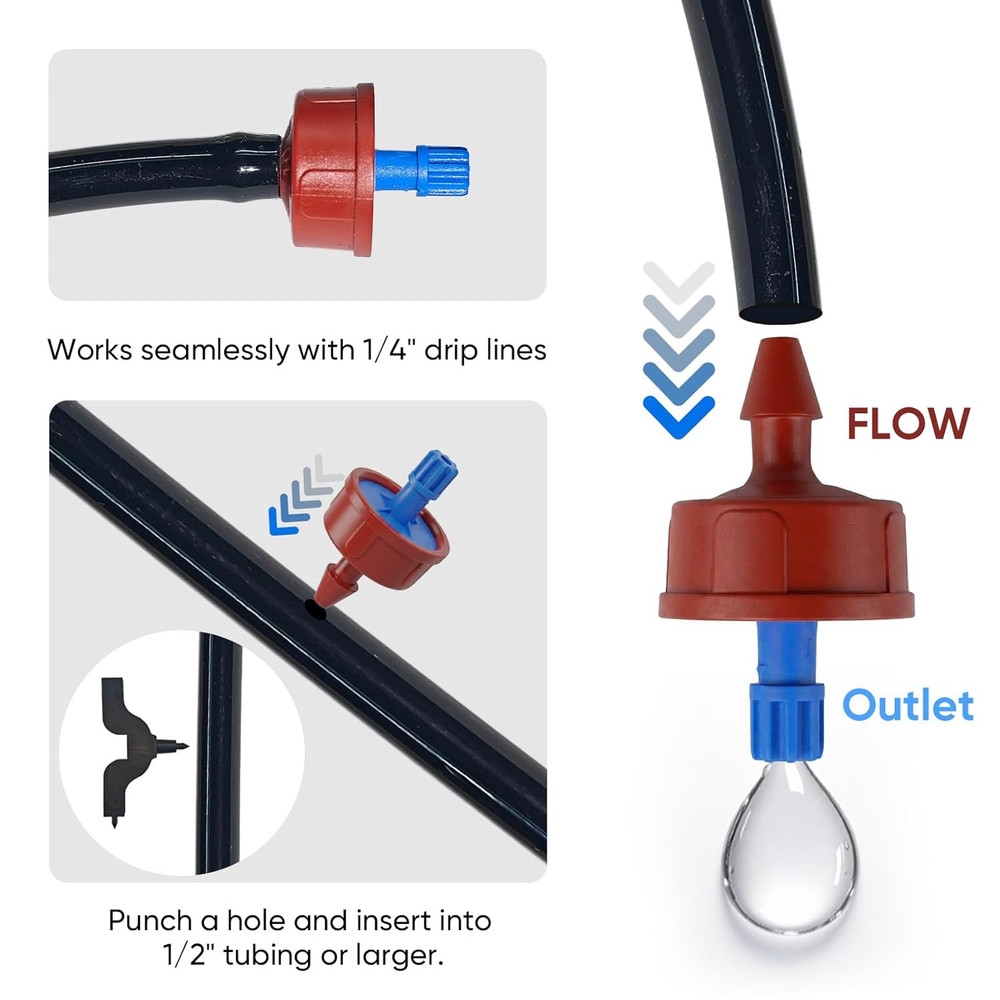 0.5 GPH Pressure Compensating Drippers for Garden System: Self-Cleaning Constant