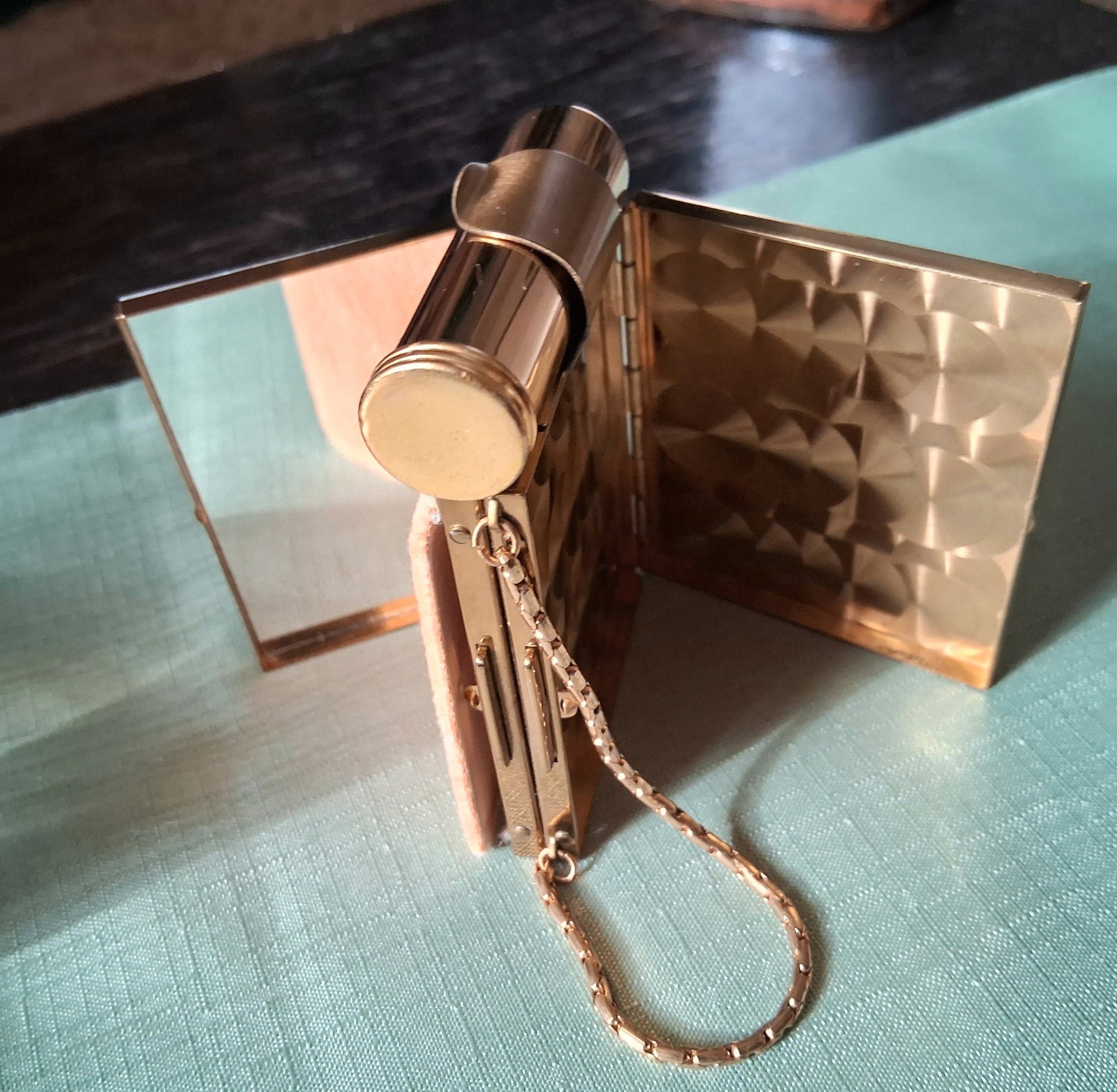 Vintage Guilloche Ballerina Double Lipstick Cigarette Make Up Compact Purse