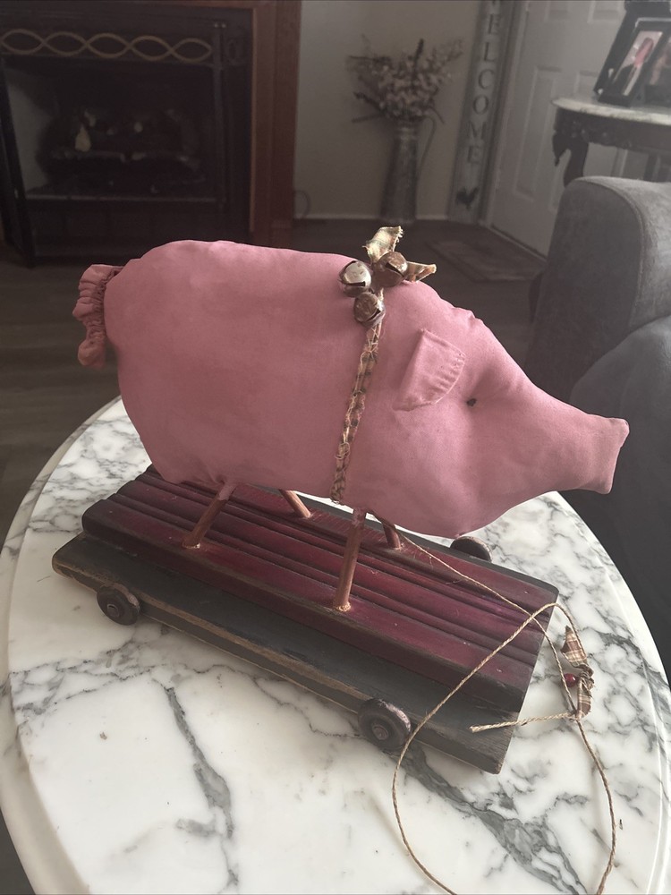 antique Pig On Wheels Pull Toy