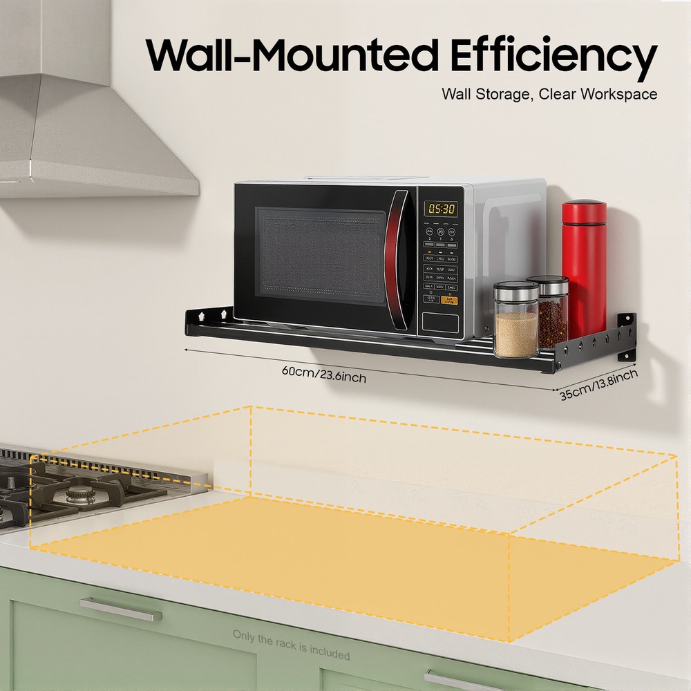Microwave Oven Bracket Shelf Kitchen Holder Storage Rack Wall Mount With 4 Hooks