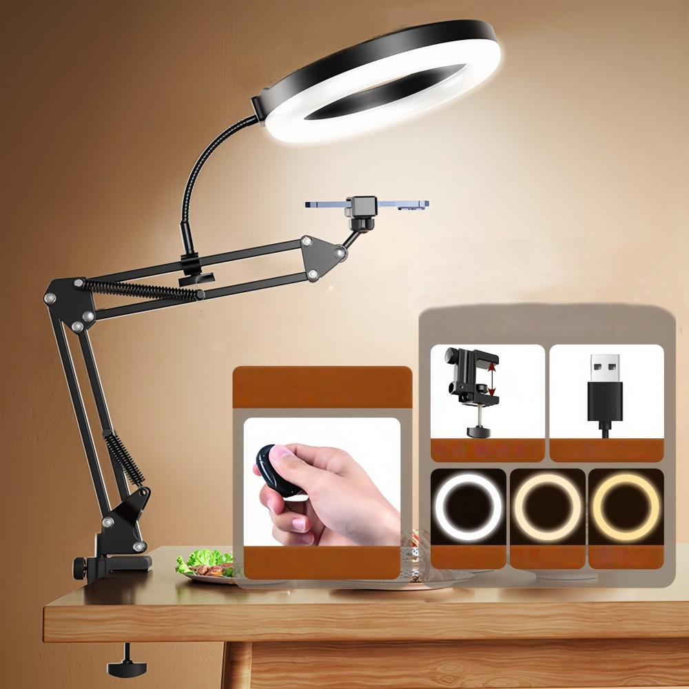 Overhead Camera Phone Mount Selfie Ring Light Desk Tripod for Video Live Stream