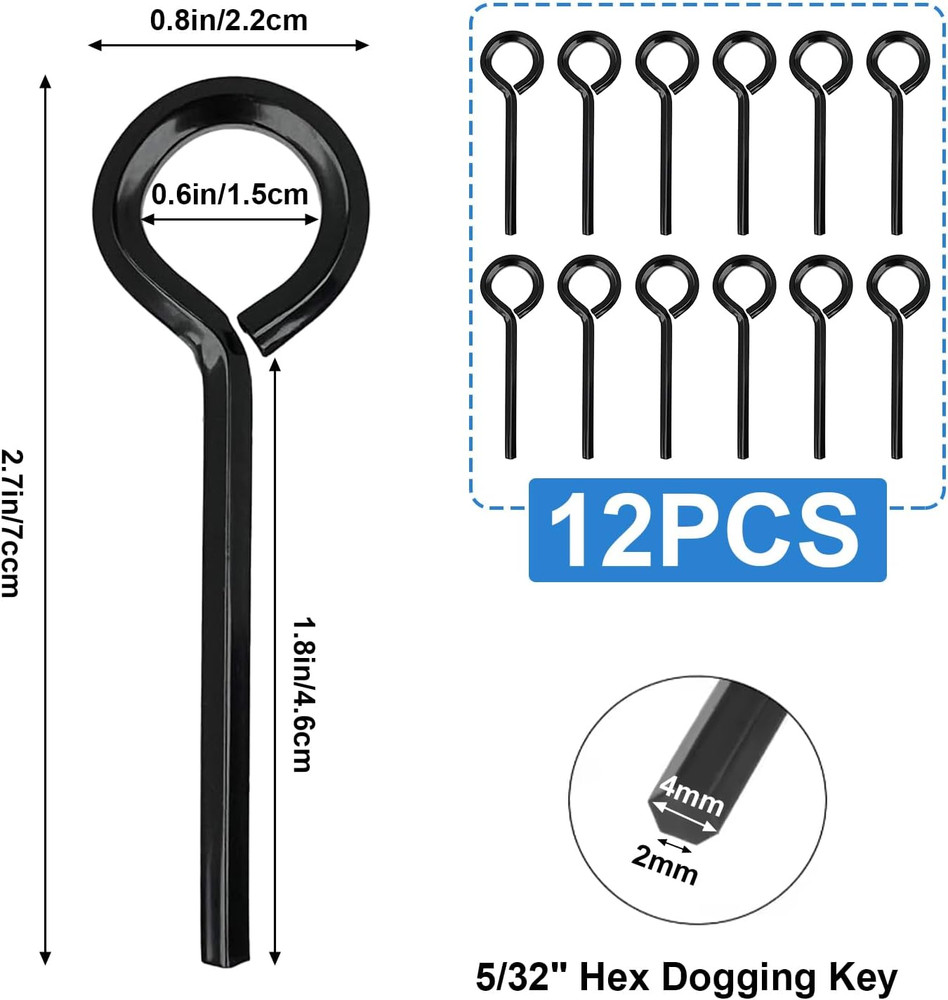 12Pcs 5/32 Inch Standard Hex Dogging Key with Full Loop, Black Solid Metal Allen