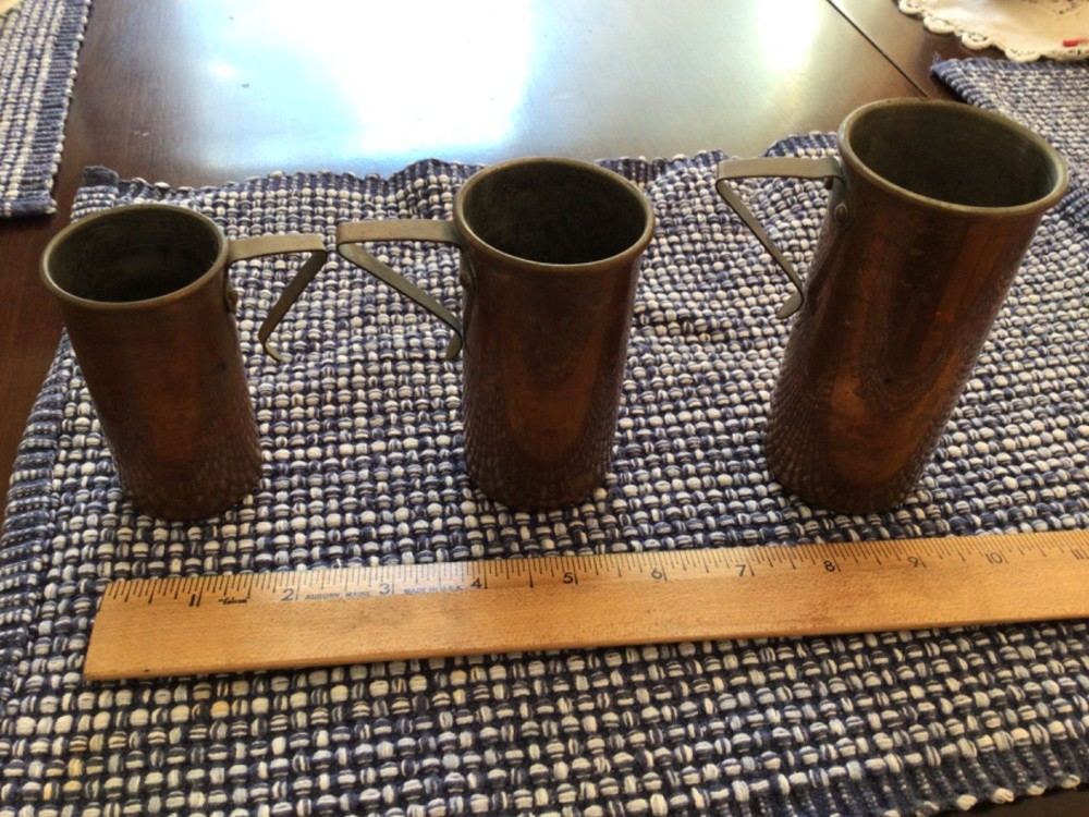 3 Vintage ODI Copper Tall Stacking Nesting Measuring Liquid Cups 1970's