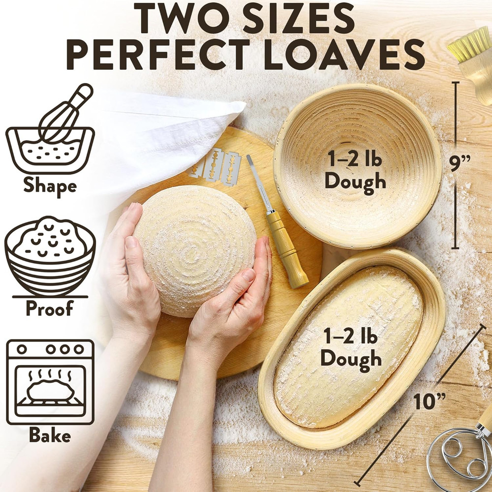 Complete Bread Proofing Baskets Set - Premium Quality Kit for Sourdough Bread Ma