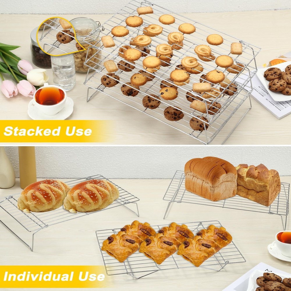 Cooling Racks - 10 * 16 Inch 3PCS Stackable Tall Baking Racks, Stainless Stee...