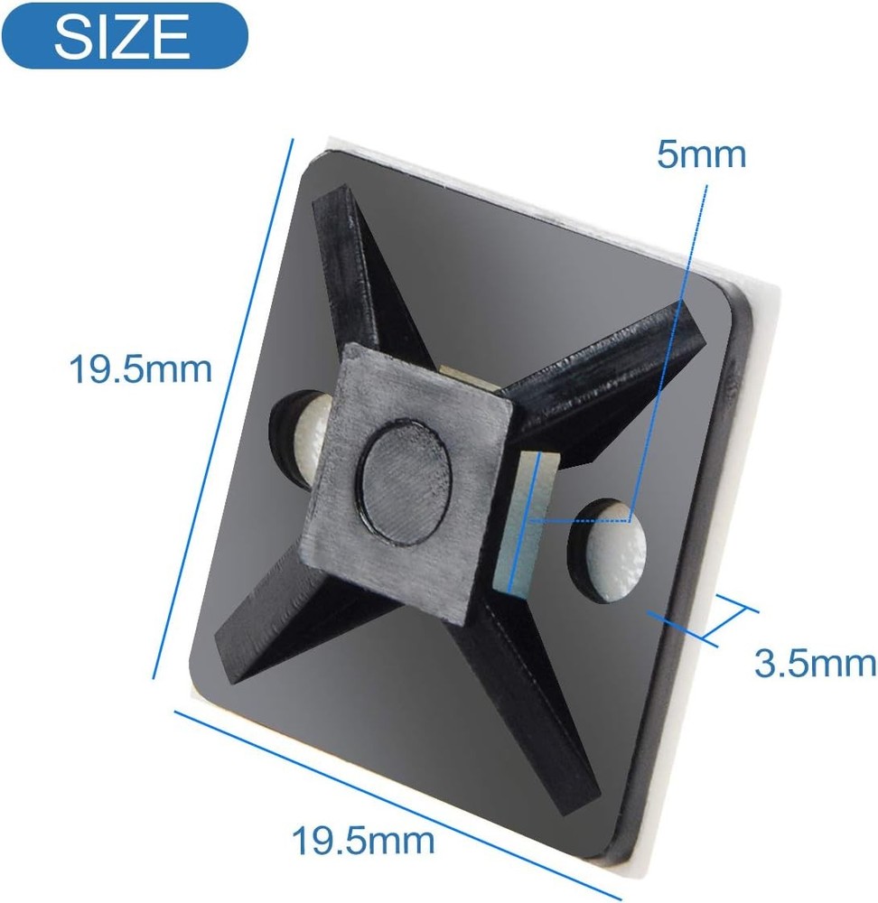 Cable Zip Tie Mounts Wire Cable Clips Holders 100 PCS 3/4" Black