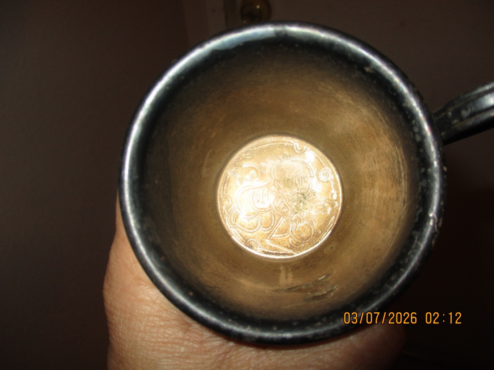 Vtg Selandia Denmark 820 European Silver Children's Cup w/ Embossed Cat