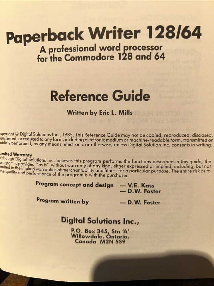 Paperback Writer 128/64 Reference Guide Only