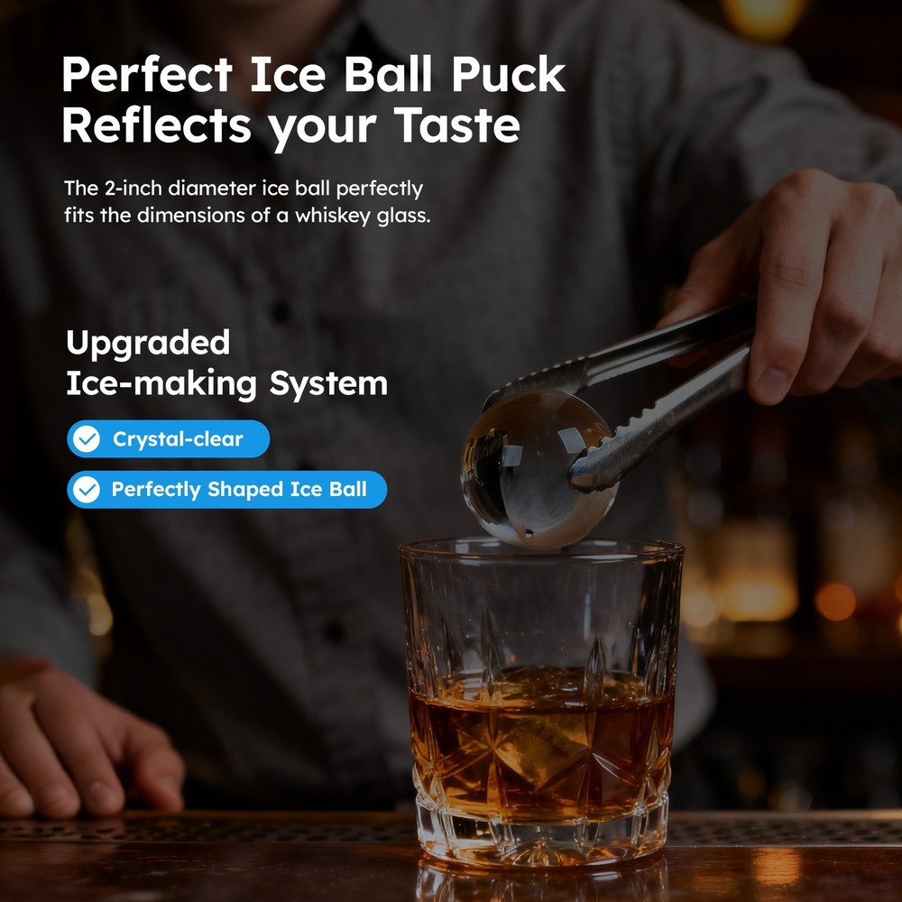 Ball Ice Maker Machine with Self-Cleaning Function - Makes Crystal Clear