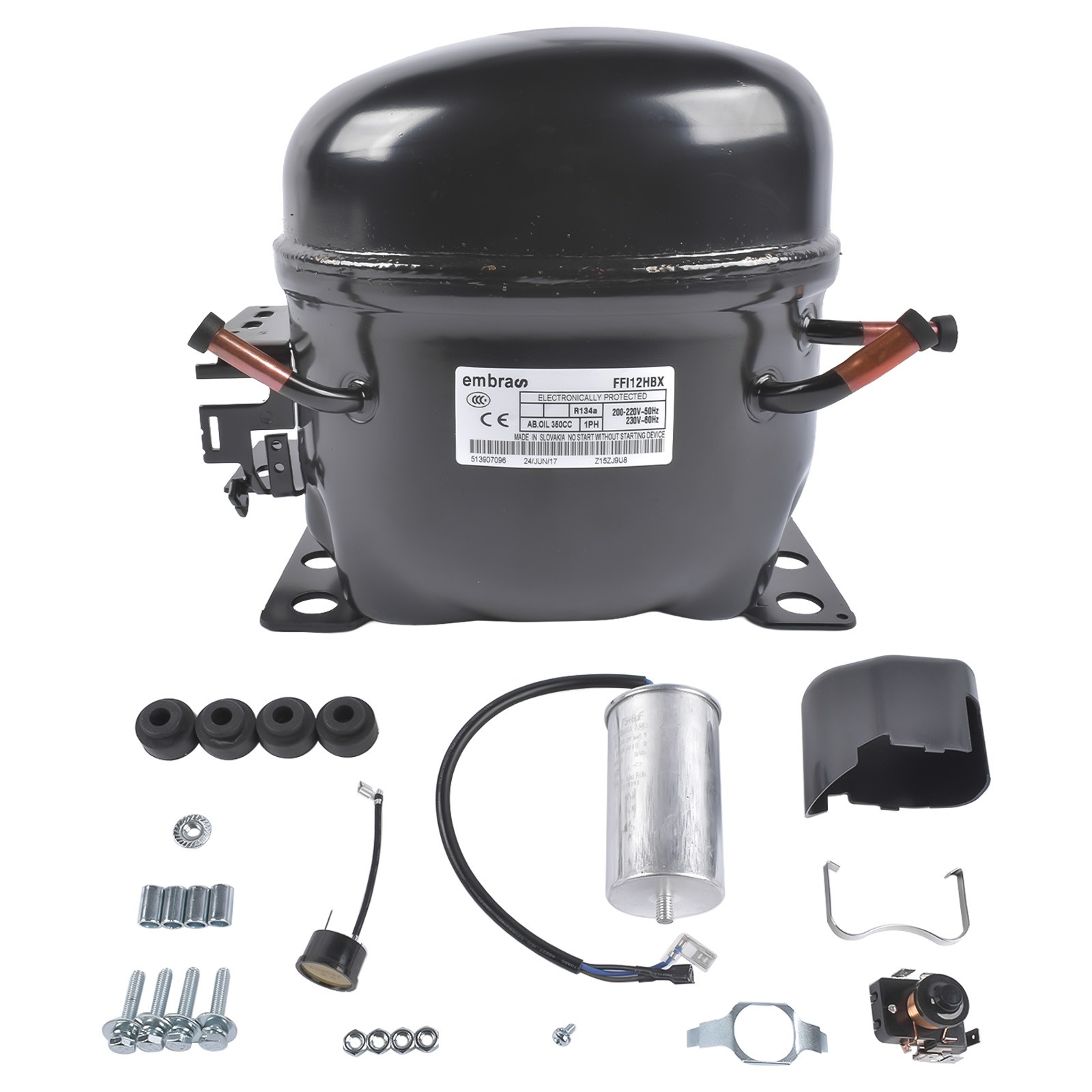 Replacement Refrigeration Compressor Black 220-240V 1/3 HP R-134A Single Phase