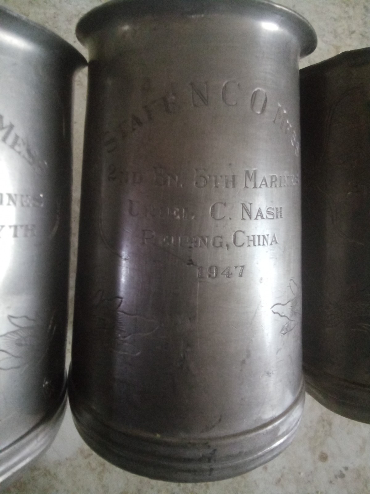 1947 Tientsin, China Named USMC/US Marine Corps Mug Lot. 1st Marine Division