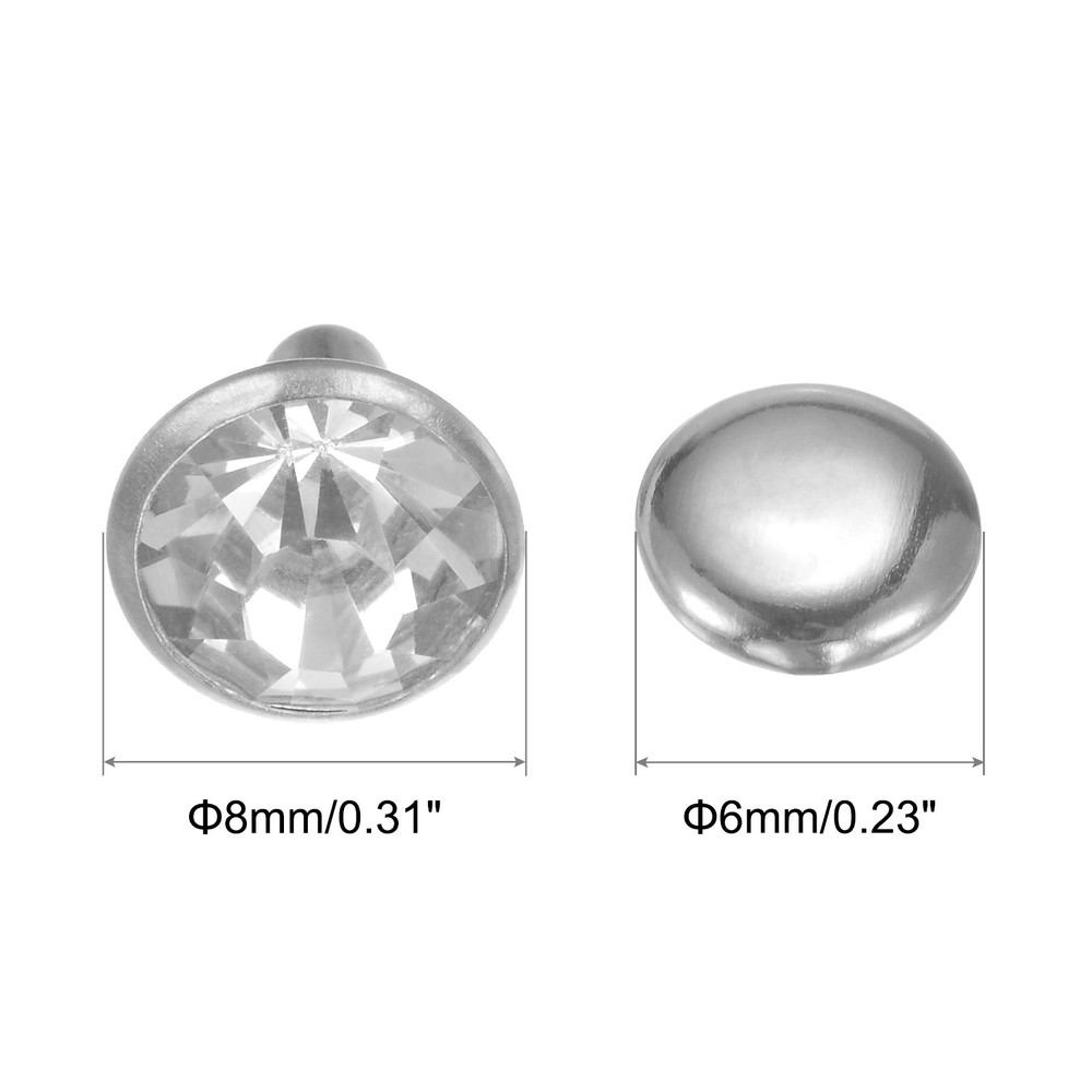 20pcs Crystal Rivets 8mm Rhinestone Rivets Rapid Stud Rivets, Silver&Transparent