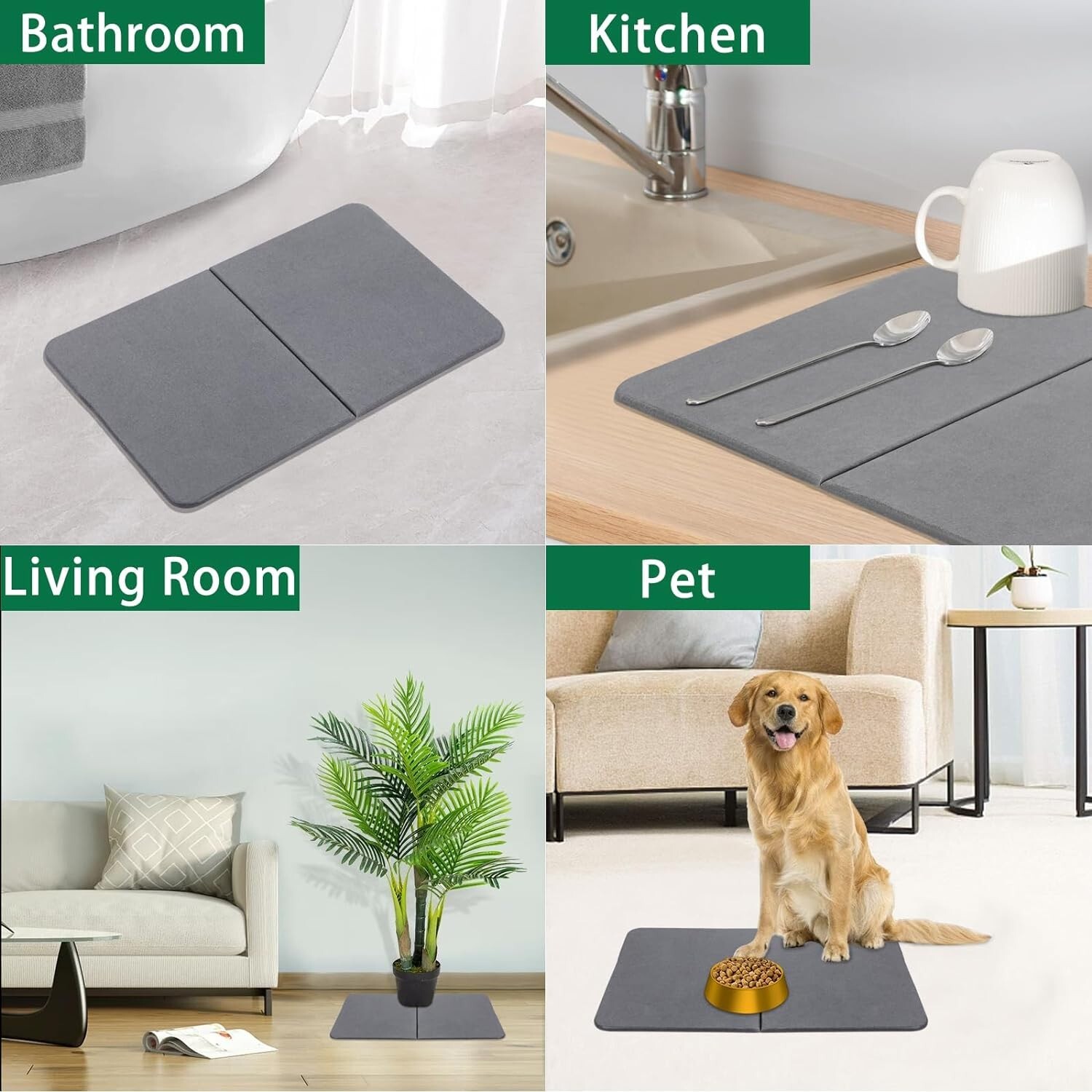 ceous Earth Bath Non-Slip Stone Shower Mat Foldable 23.6 x 15.4in