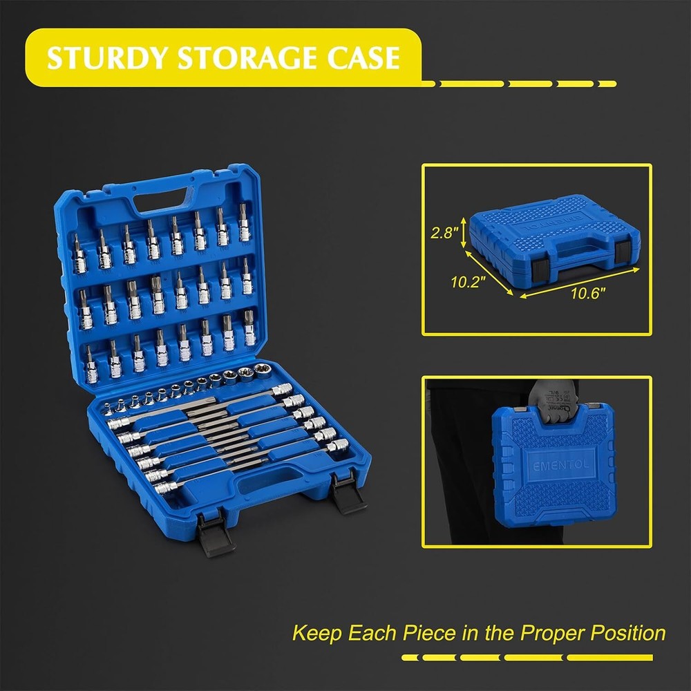 8PCS 3/8"Dr.Master Torx Bit Socket Set CR-V 5.9" Length Star Bit E4 -E20 T10-T60