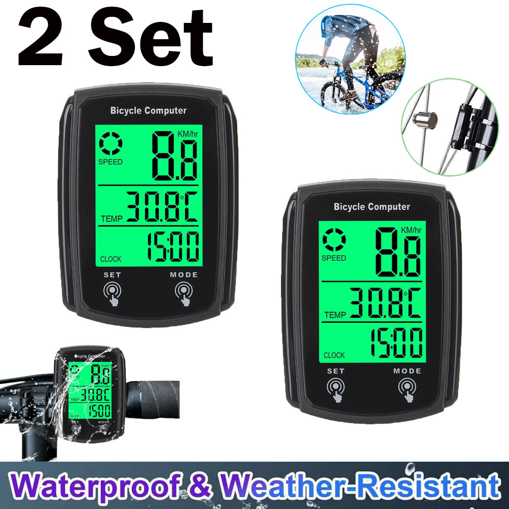 2PACK Waterproof Wired LCD Digital Cycle Computer Bicycle Speedometer Odometer