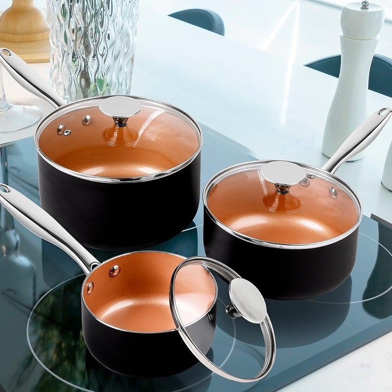 Nonstick Saucepan Set Ceramic Coating Scratch Resistant Heat Efficient Cookware