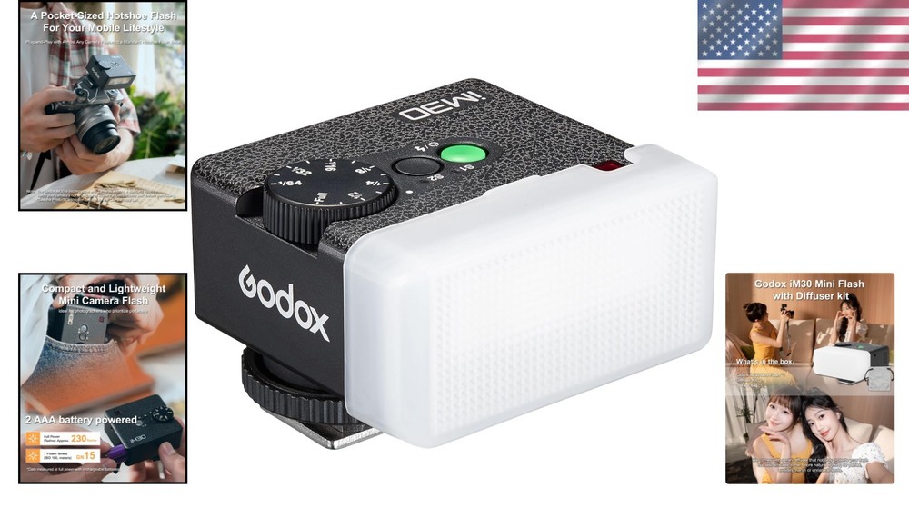 Portable iM30 Mini Flash with Diffuser for Enhanced Photography - GN15 Speedlite