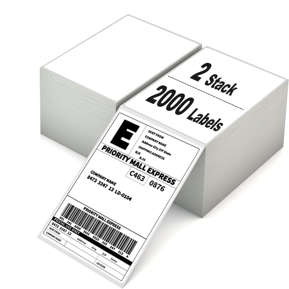 2000 4x6 Thermal Labels 1000/Stack, HUOJI 2 Stacks | 2000 Labels, White
