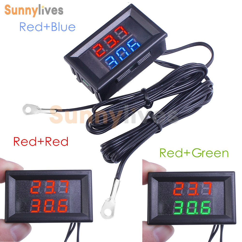 Dual LED Display Digital Thermometer Waterproof Temperature Sensor NTC Probe