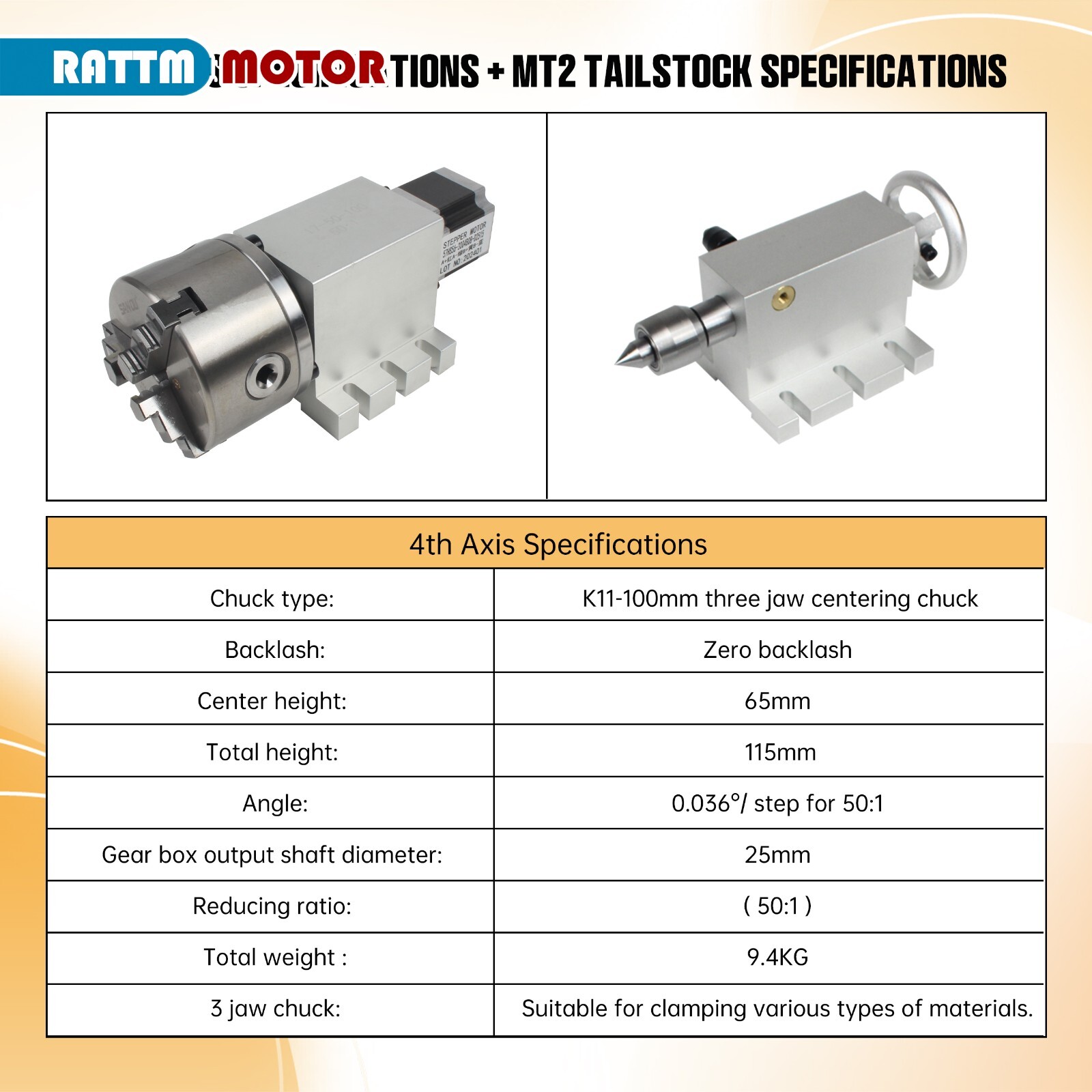 【US】CNC 4th Axis Rotational A Axis 3 Jaw 100mm No Backlash Harmonic Gearbox 50:1
