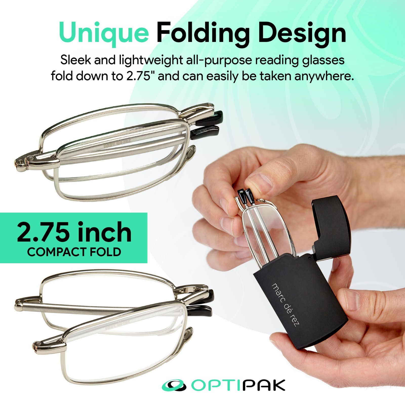OPTIPAK Folding Reading Glasses Lightweight Unisex Portable Readers with Case