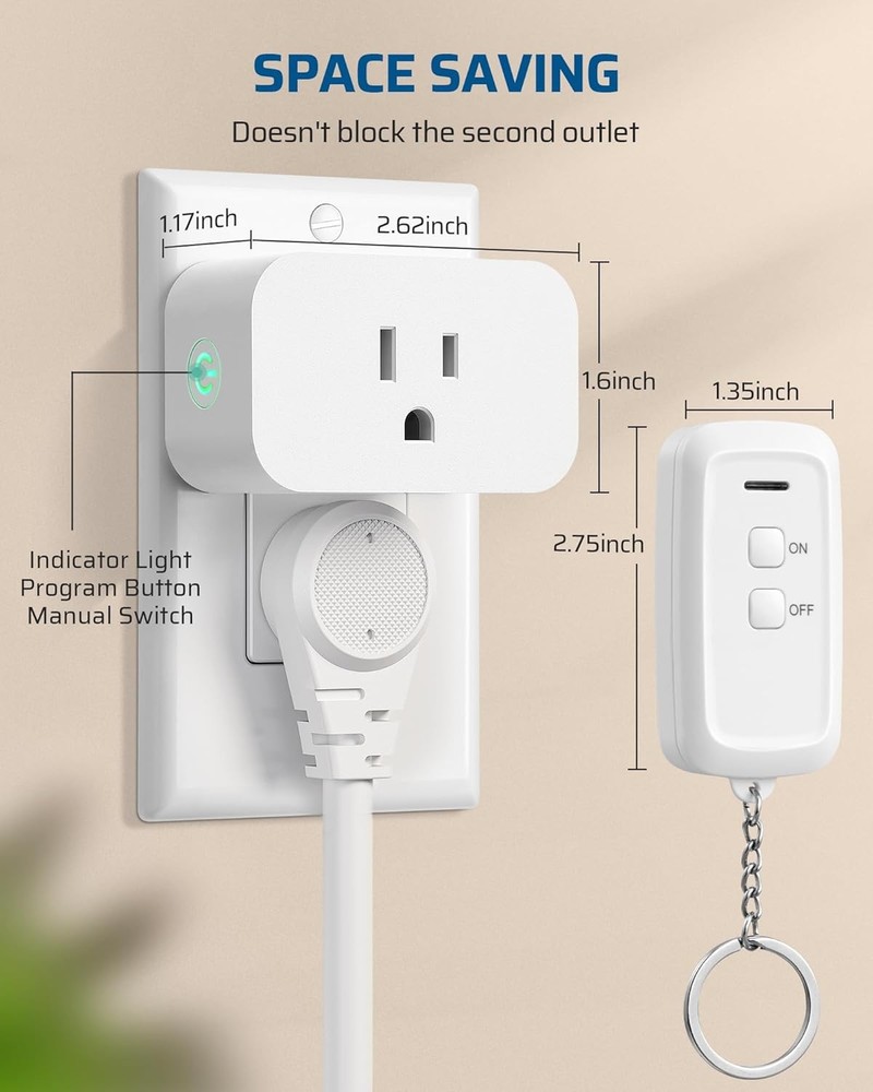 15A Indoor Remote Control Outlet with Wireless Light Switch, 100ft Range