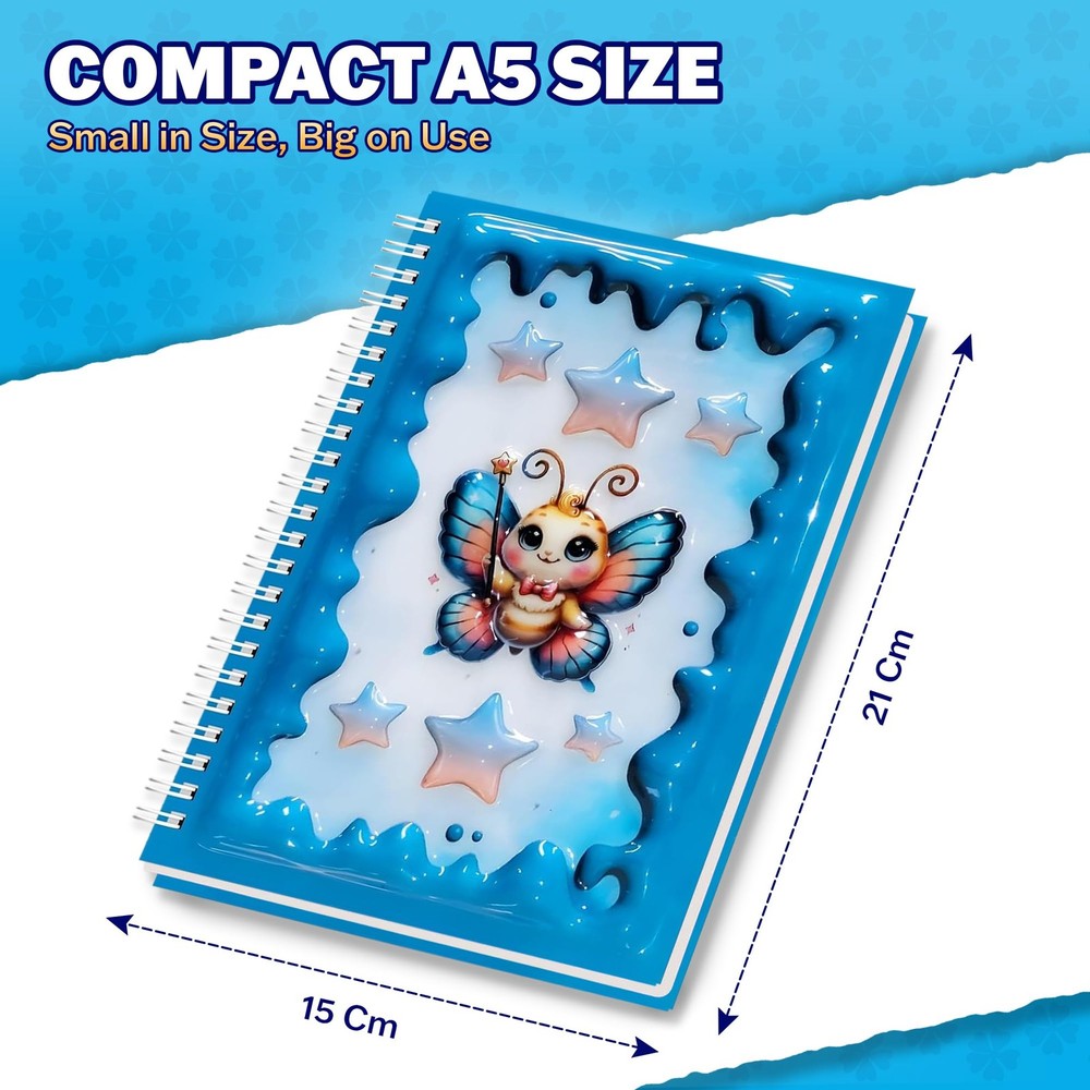 omatek smart technologies A5 3D Glossy Cover Spiral Notebook – Cute Blue
